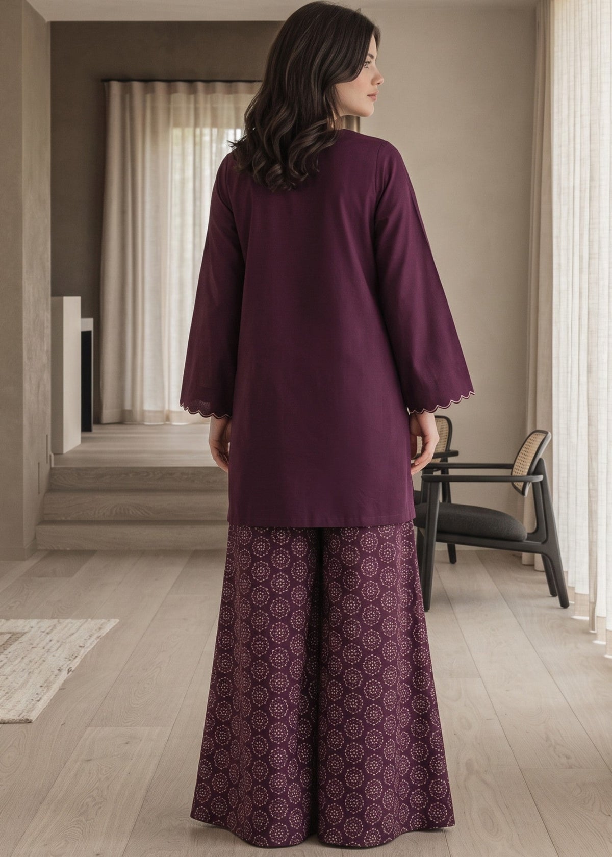 Plum Purple Lawn Cotton 2 Piece Kurta Set Online in Dubai UAE Abudhabi Ajman Sharjah