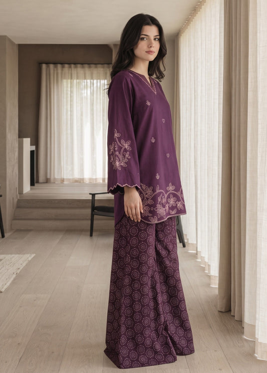 Plum Purple Short Kurta with Plazzo Pakistani Clothes Online in Sri Lanka India Australia