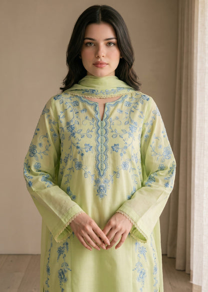 Tea Green Embroidered Lawn Cotton Salwar Kameez Online in Dubai UAE Abudhabi Ajman Sharjah