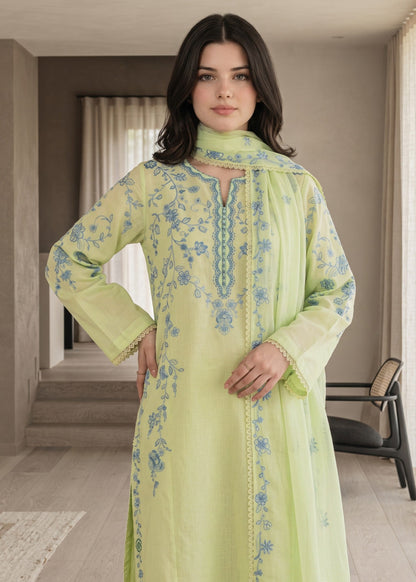 Tea Green Lawn Cotton Embroidered Designer Salwar Suit Online in KSA Riyadh Saudi Arabia Oman Bahrain Qatar