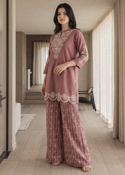 Tea Rose Pink Embroidered Summer Wear Kurta Set Online in Sri Lanka India Australia