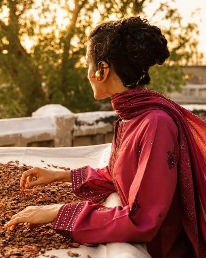 Cotton Lawn Red Embroidered Pakistani Suit Online in KSA Riyadh Saudi Arabia Oman Bahrain Qatar
