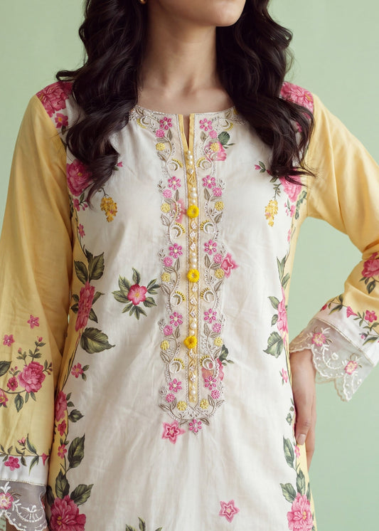 Cotton Lemon Chiffon Straight Cut Suit Online in Sri Lanka India Australia