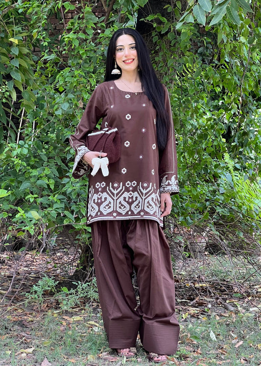 Cotton Straight Cut Kurta Set with Farshi Shalwar Online in KSA Riyadh Saudi Arabia Oman Bahrain Qatar