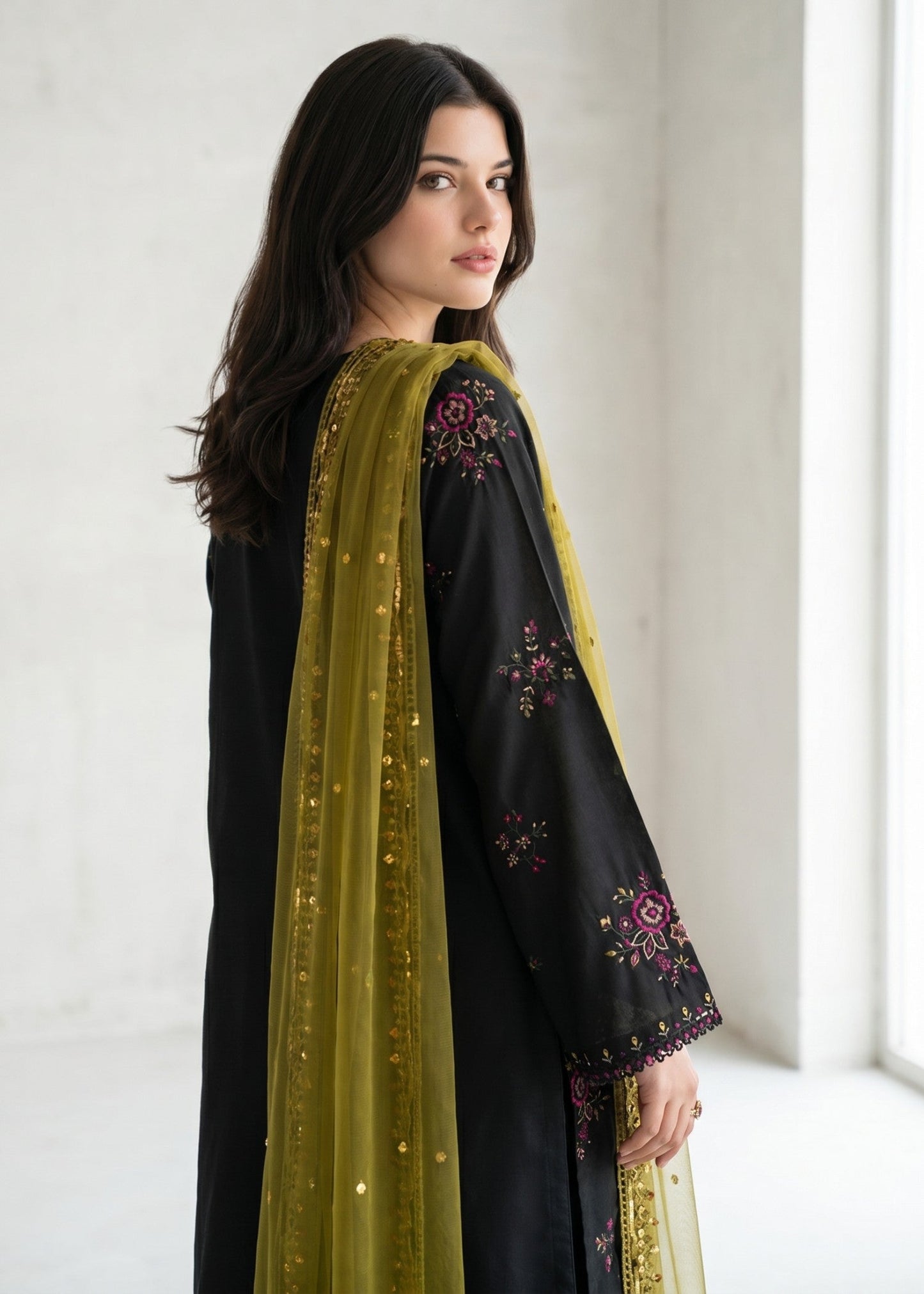 Cotton Straight Kurta Embroidered Black Salwar Suit Online in Dubai UAE Abudhabi Ajman Sharjah