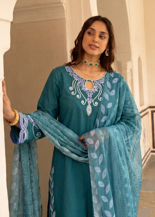 Cotton Teal Kurta Suit Online in Sri Lanka India Australia