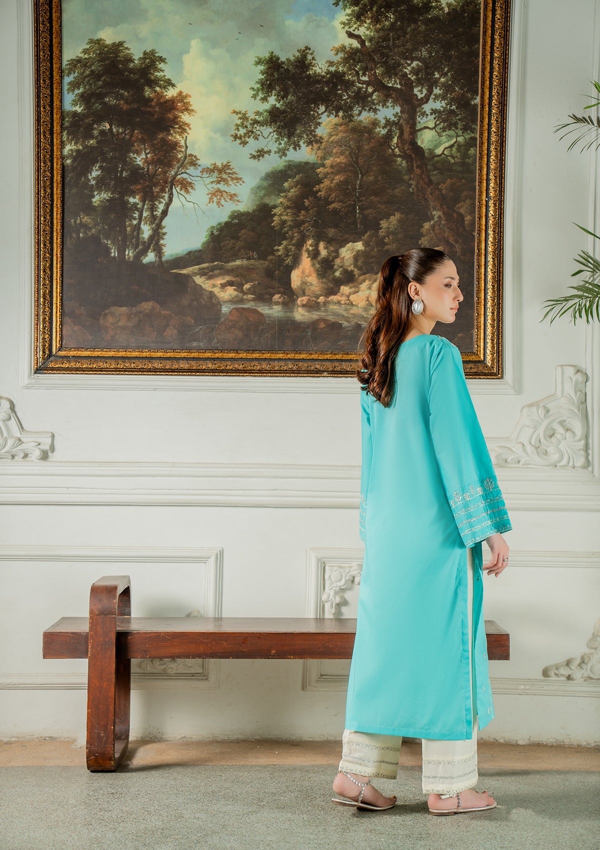 Cotton Turquoise Embroidered Salwar Kameez Online in Sri Lanka India Australia