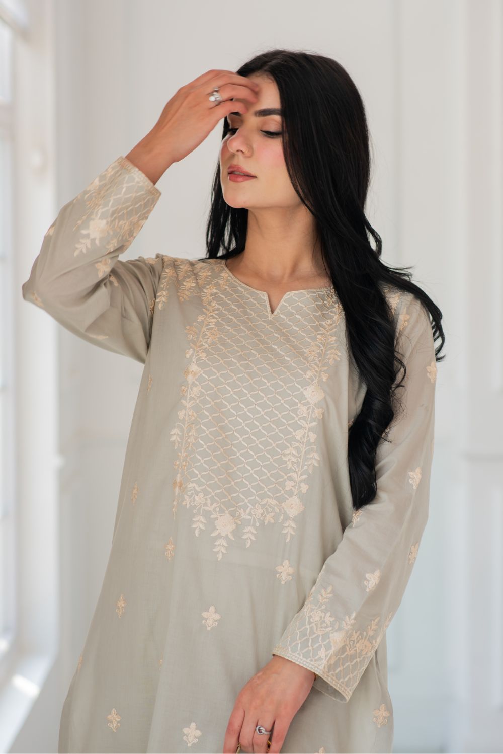 Embroidered Lawn Kurta with Trousers