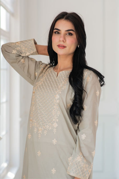 Embroidered Lawn Kurta with Trousers