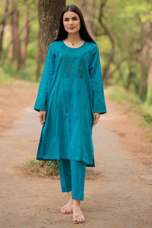 Embroidered Kurta with Straight Pants