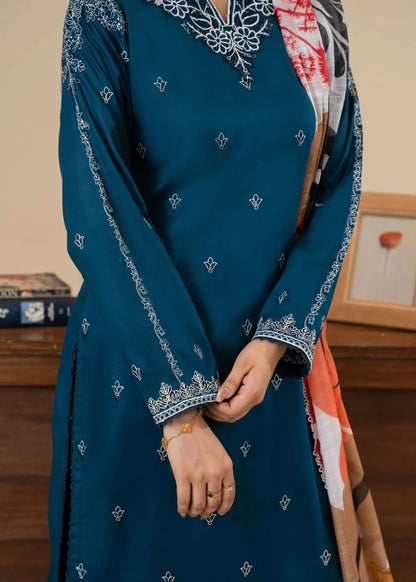 Teal Embroidered Cotton Kurta Set with Dupatta