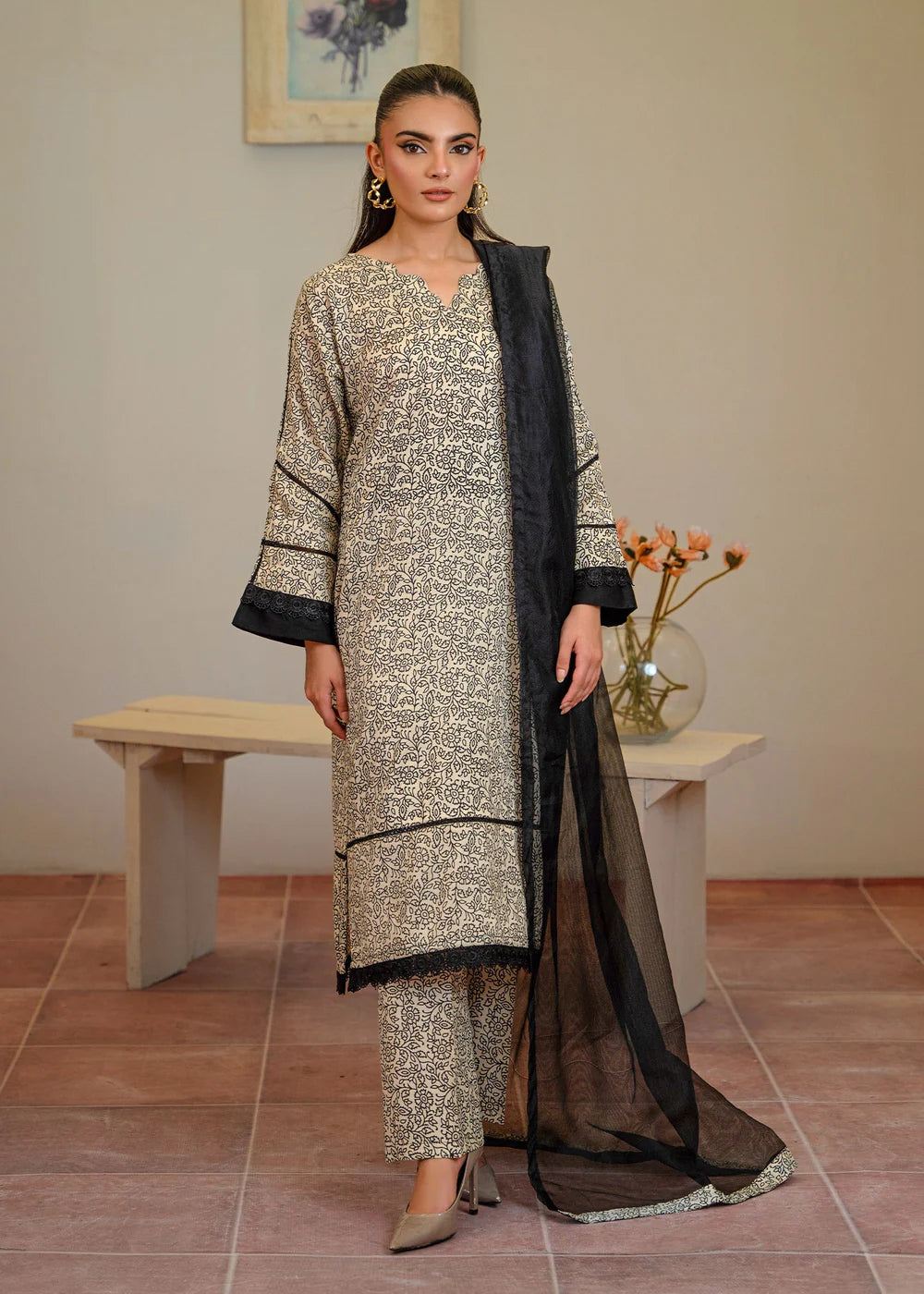 Long Cotton Kurta Set with Dupatta