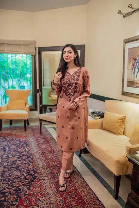 Brown Kurta with Straight Pants