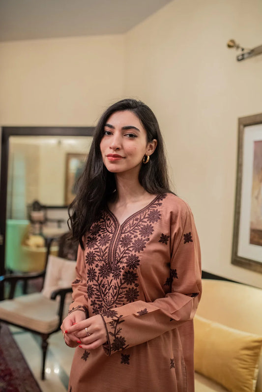Brown Kurta with Straight Pants