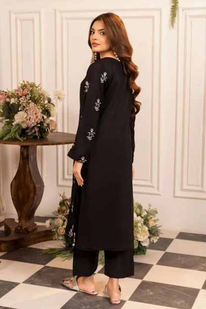 Black Embroidered Cotton Kurta Set