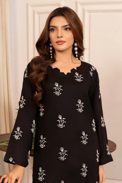 Black Embroidered Cotton Kurta Set