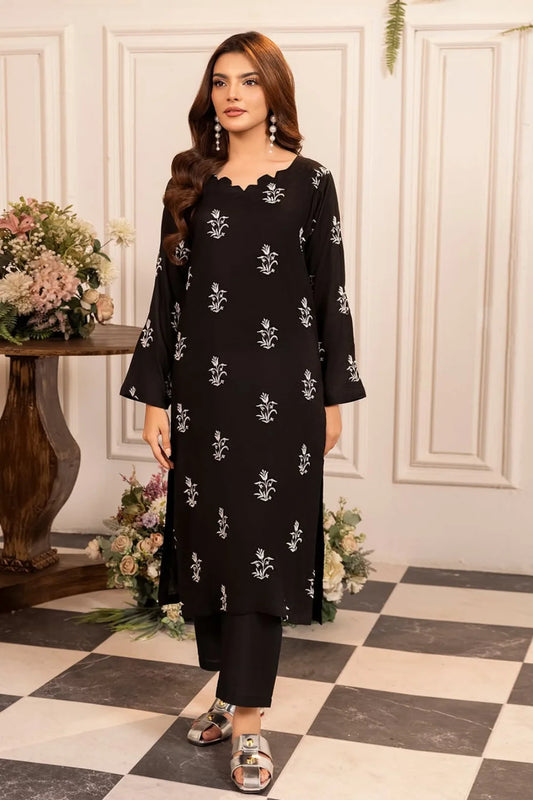 black dress design salwar kameez Satin Silk Salwar Kameez Suit: Black Patiala Style With Laces & Earrings