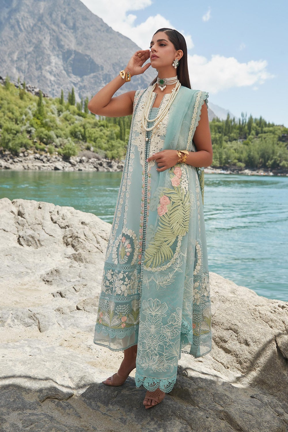 Aqua Heavy Embroidered Lawn Suit