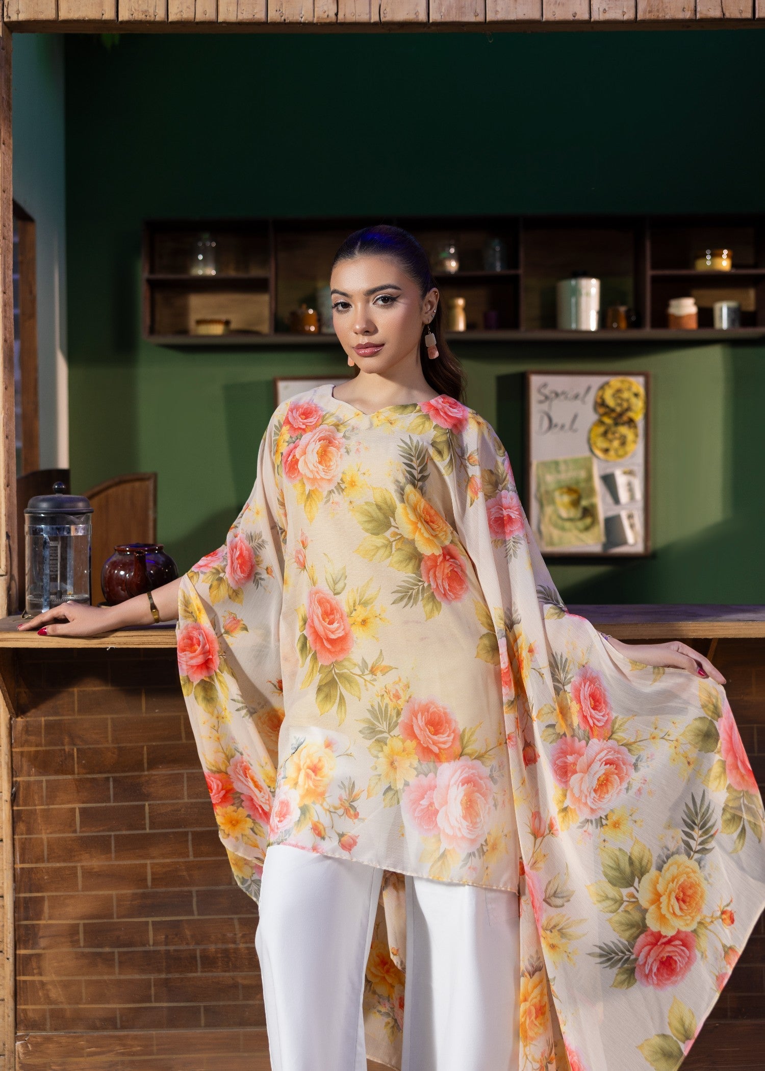 Cream Cape Kaftan Daily Wear Suit Online in Sri Lanka India Australia
