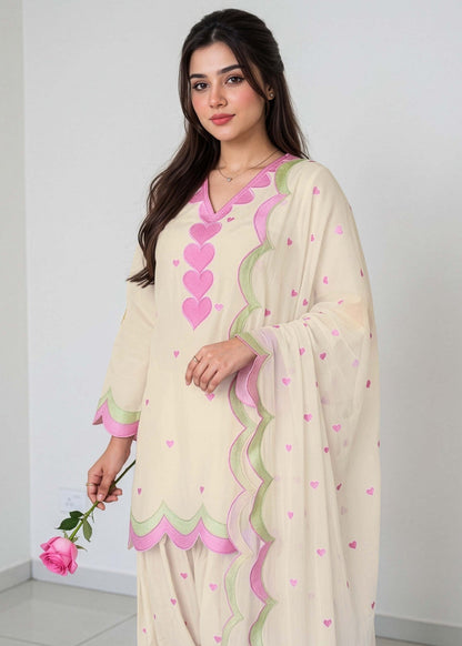 Cream Cotton Embroidered Pakistani Salwar Kameez Online in Dubai DXB UAE Abudhabi Meena Bazaar