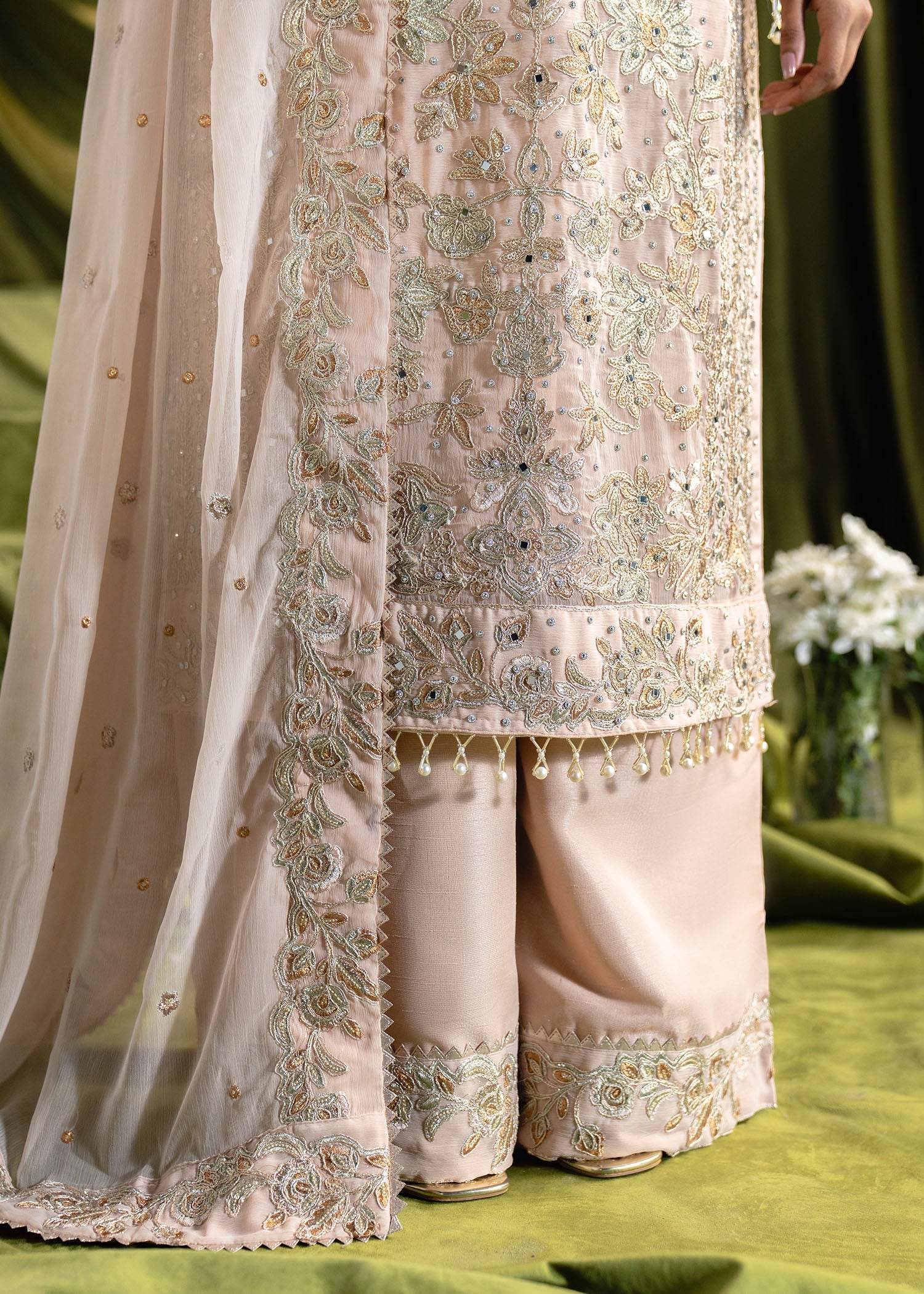 Cream Embellished Charmuse Pakistani Suit Online in Sri Lanka India Australia
