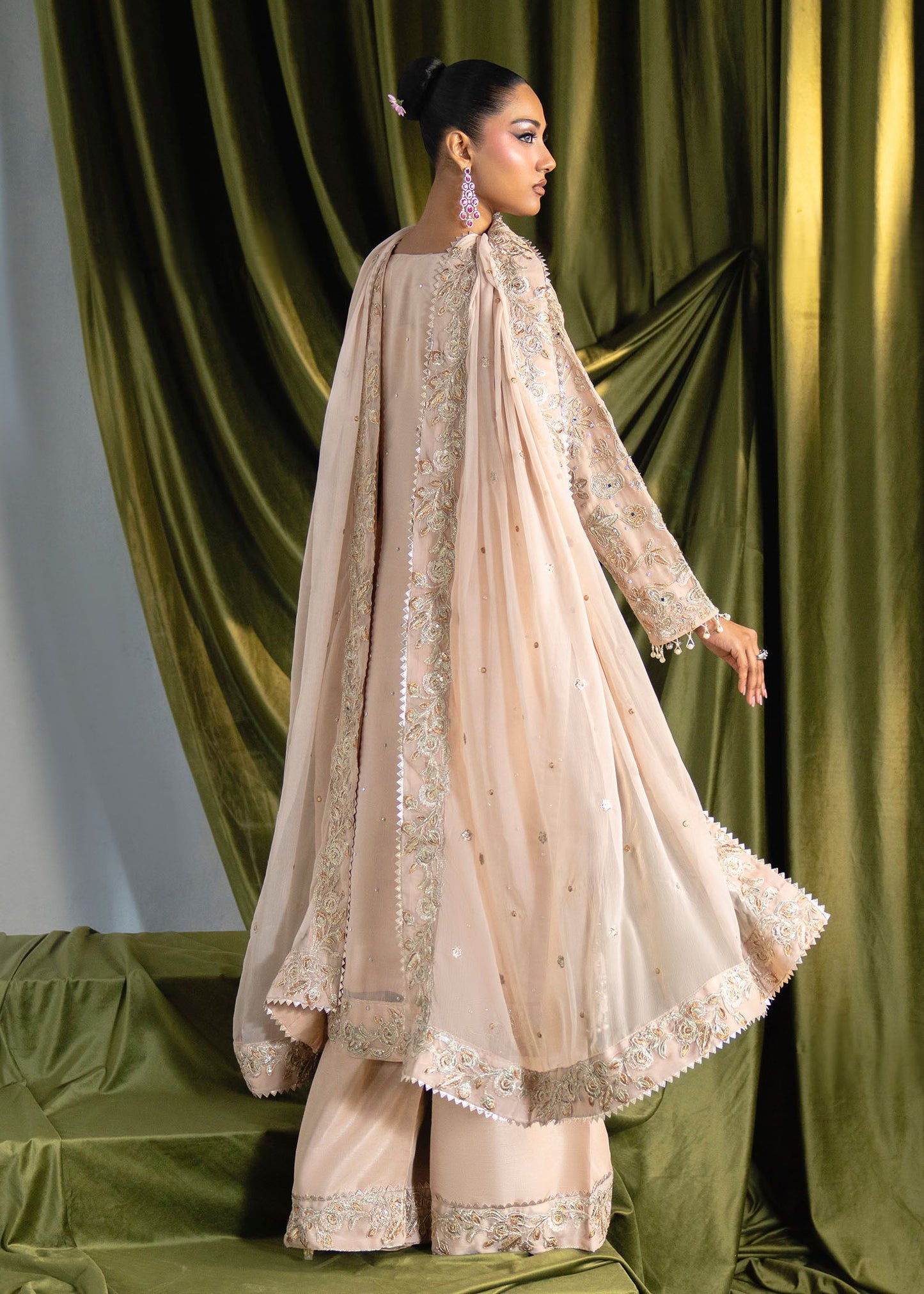 Cream Embellished Charmuse Pakistani Wedding Dress Online in Sri Lanka India Australia