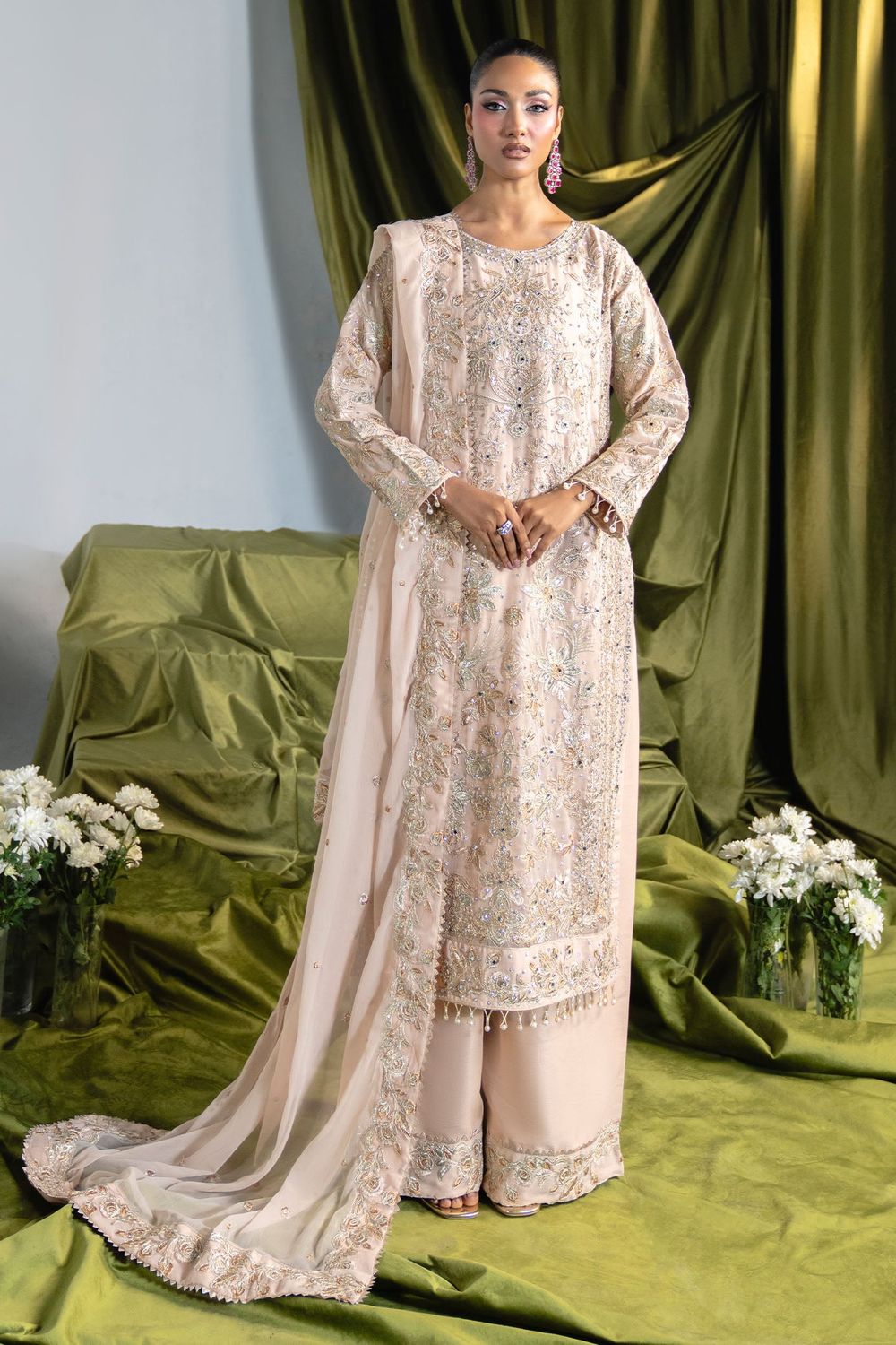 Cream Embellished Charmuse Wedding Suit Online in Dubai UAE Abudhabi Ajman Sharjah