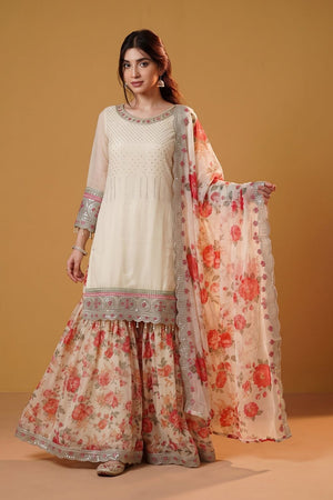 Cream Embellished Chiffon Pakistani Suit Online in Dubai UAE Abudhabi Ajman Sharjah