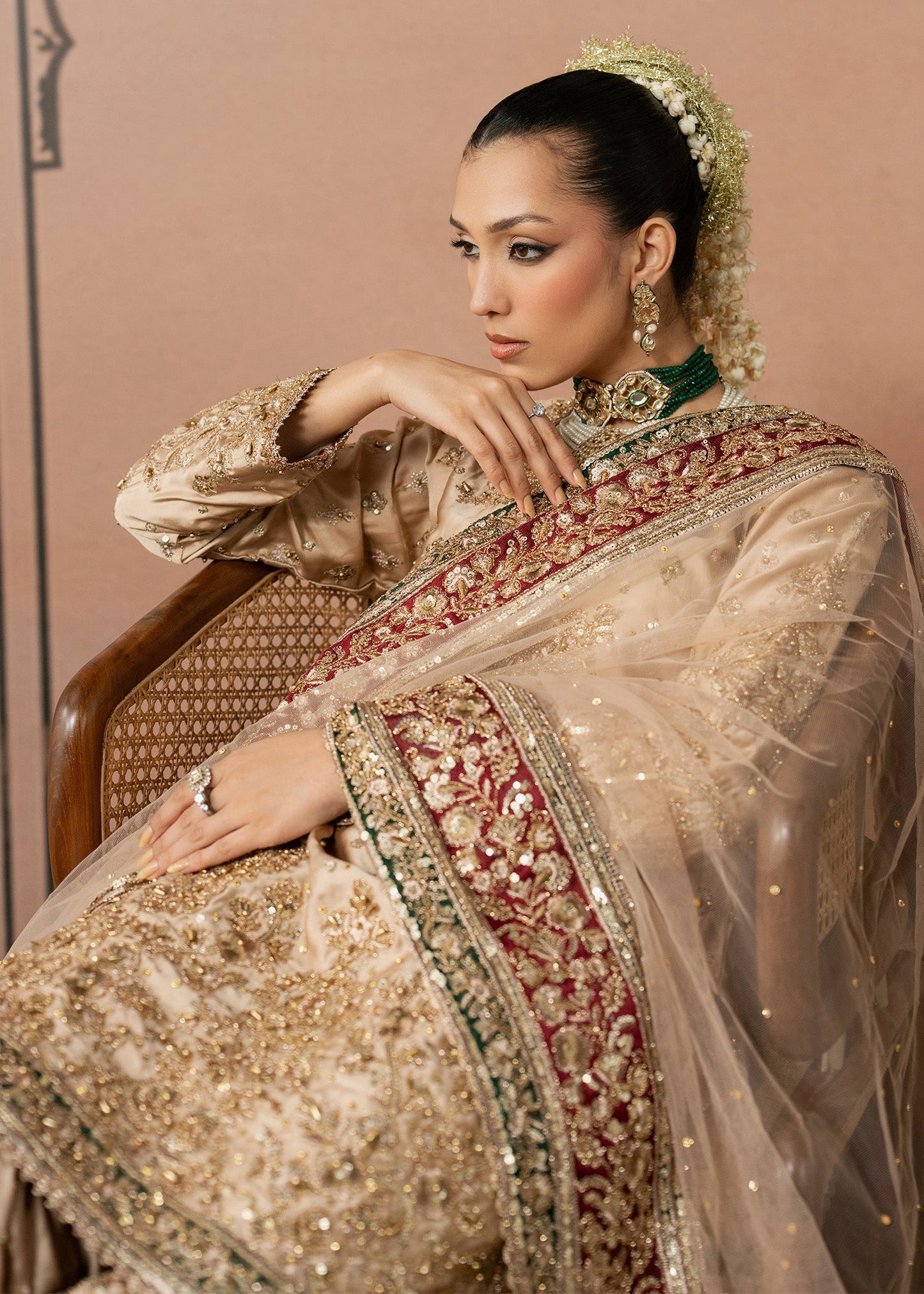 Cream Embellished Organza Gharara for Wedding Guest Online in UK USA Canada