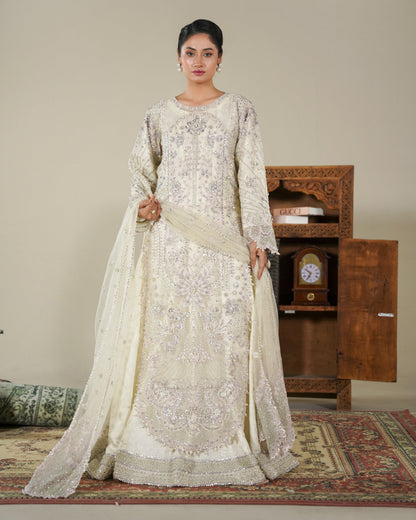 Cream Embellished Organza Salwar Suit for Festive Occasions Online in Dubai DXB UAE Abudhabi Meena Bazaar