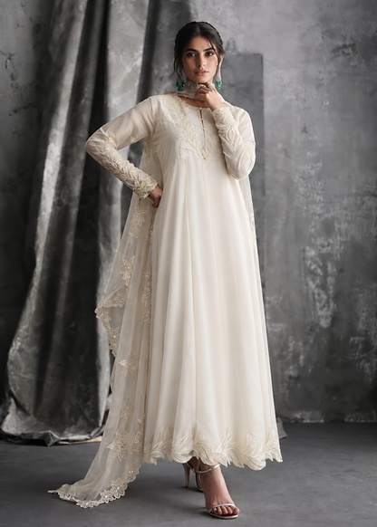 Cream Embroidered Chiffon Maxi Gown Online in Dubai DXB UAE Abudhabi Meena Bazaar