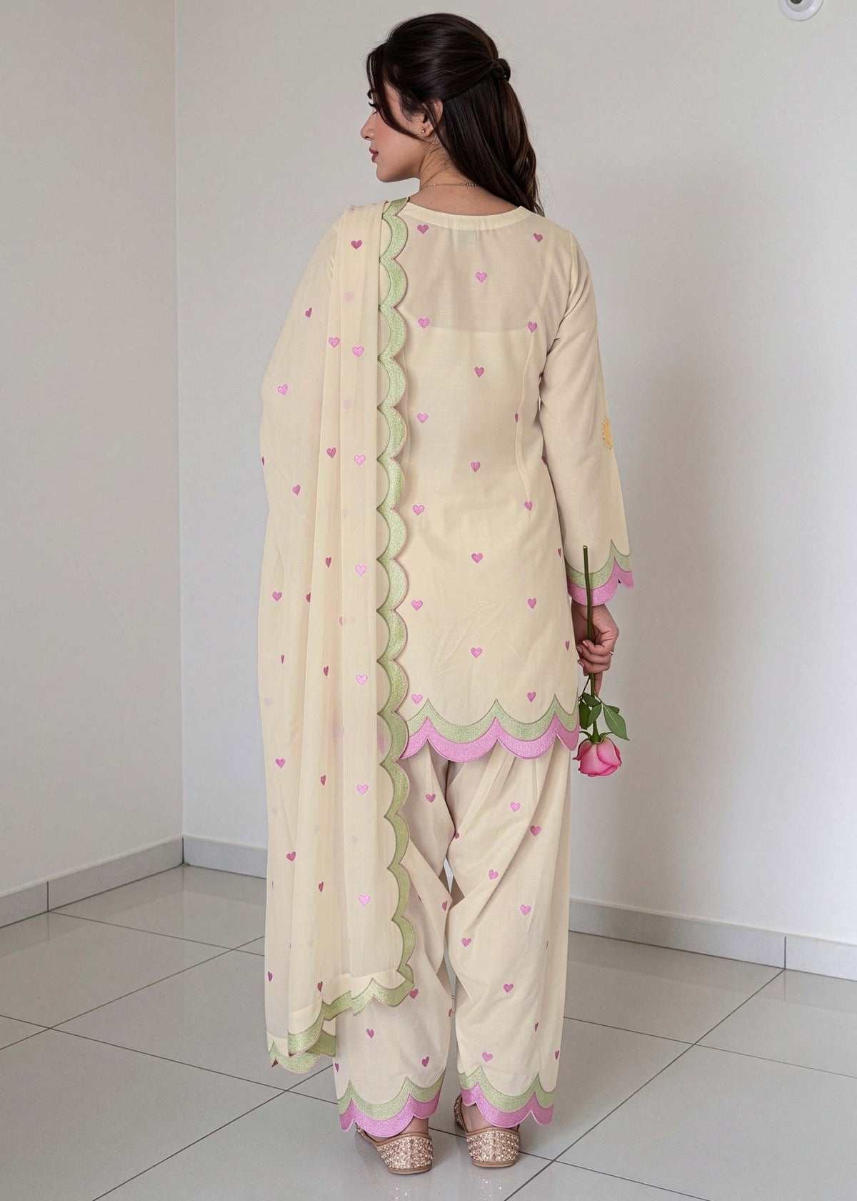 Cream Embroidered Cotton Daily Wear Suit Online in Dubai UAE Abudhabi Ajman Sharjah