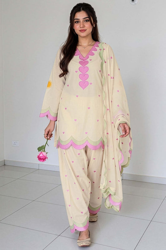Cream Embroidered Cotton Pakistani Suit Online in Dubai UAE Abudhabi Ajman Sharjah