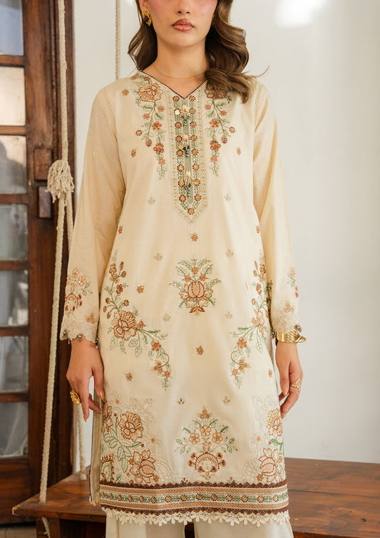 Cream Embroidered Lawn Dress Material Online in Sri Lanka India Australia