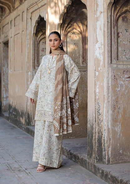 Cream Embroidered Lawn Dress Material Online in UK USA Canada