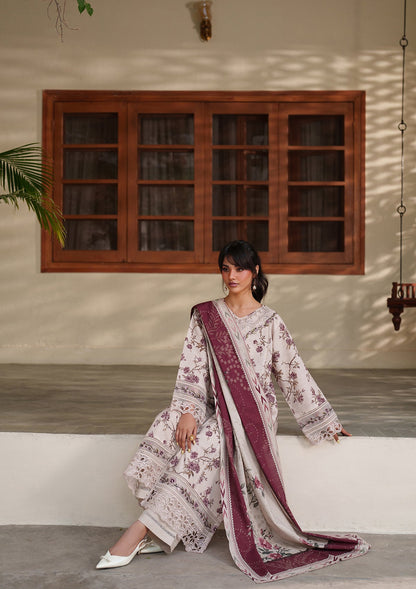 Cream Embroidered Lawn Fershi Suit Online in Dubai DXB UAE Abudhabi Meena Bazaar