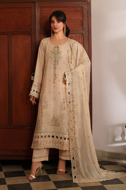 Cream Embroidered Lawn Festive Suit Online in Dubai UAE Abudhabi Ajman Sharjah