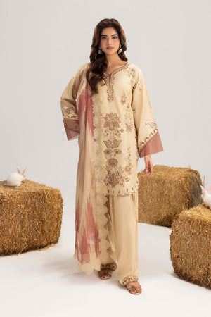 Cream Embroidered Lawn Kurta Shalwar Kameez Online in Dubai UAE Abudhabi Ajman Sharjah
