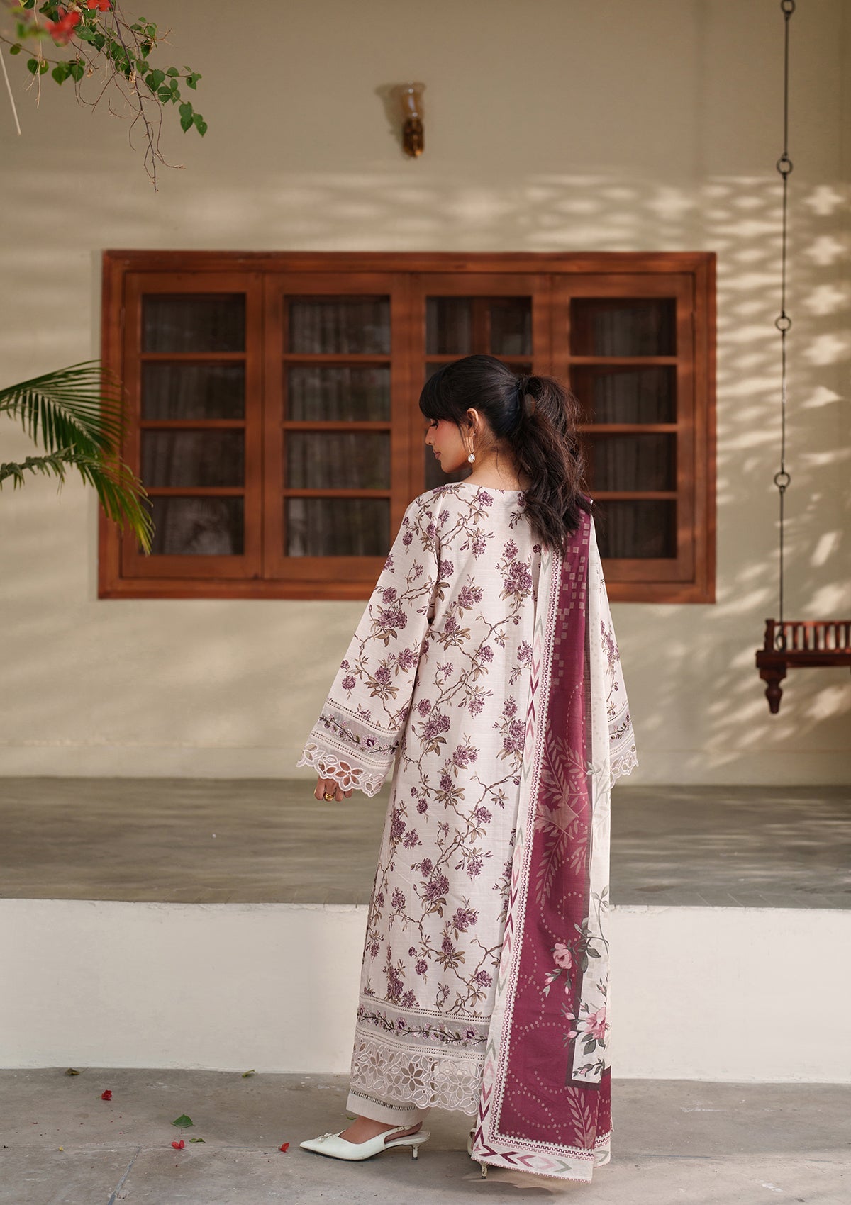 Cream Embroidered Lawn Ladies Suit Online in KSA Riyadh Saudi Arabia Oman Bahrain Qatar