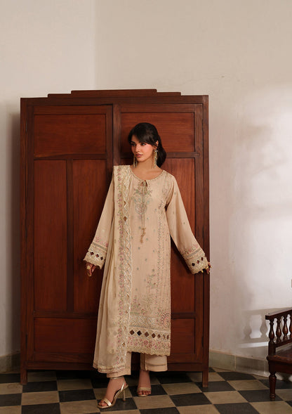 Cream Embroidered Lawn Partywear Outfit Online in Dubai DXB UAE Abudhabi Meena Bazaar