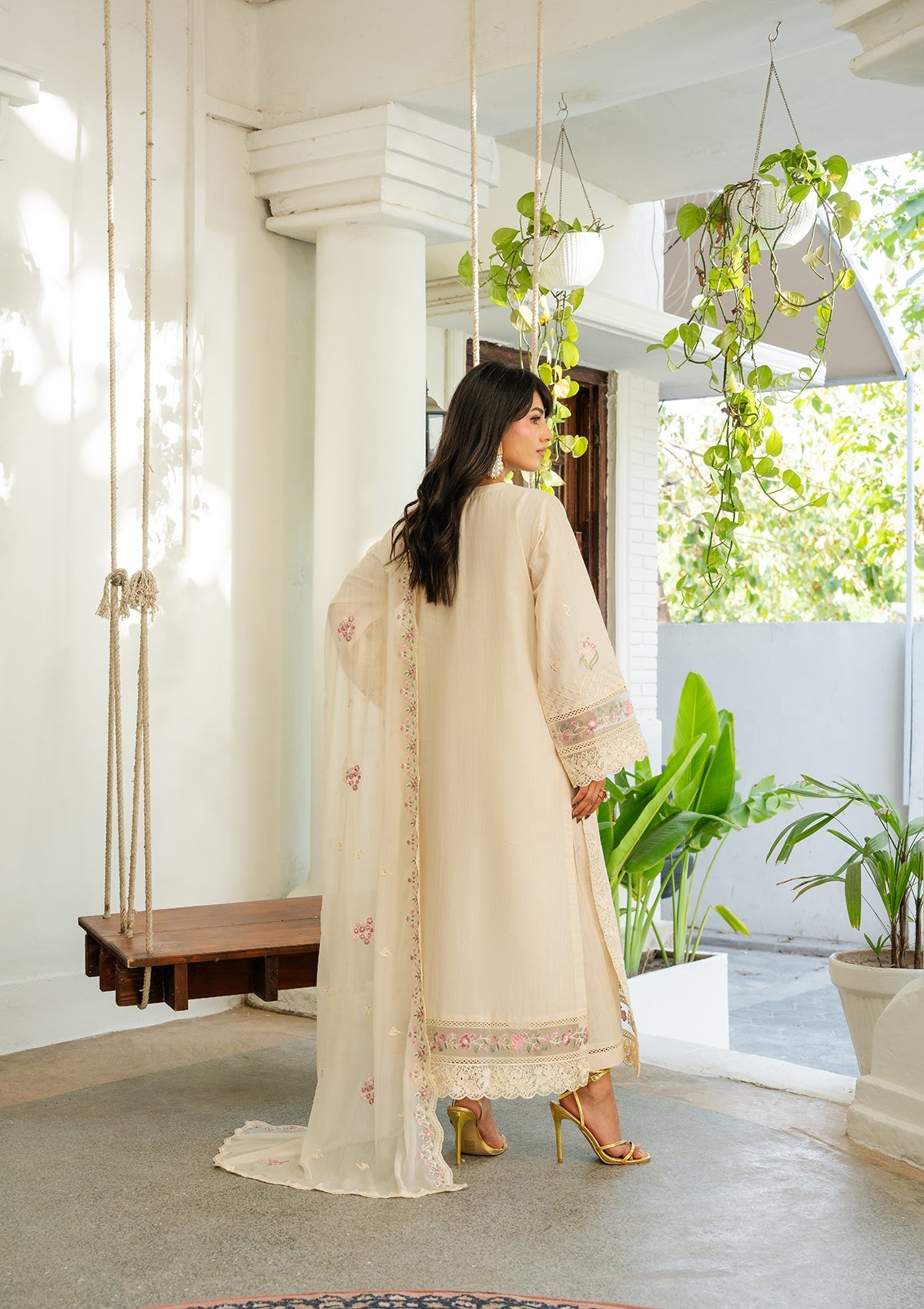 Cream Embroidered Lawn Suit for Daily Wear Online in KSA Riyadh Saudi Arabia Oman Bahrain Qatar