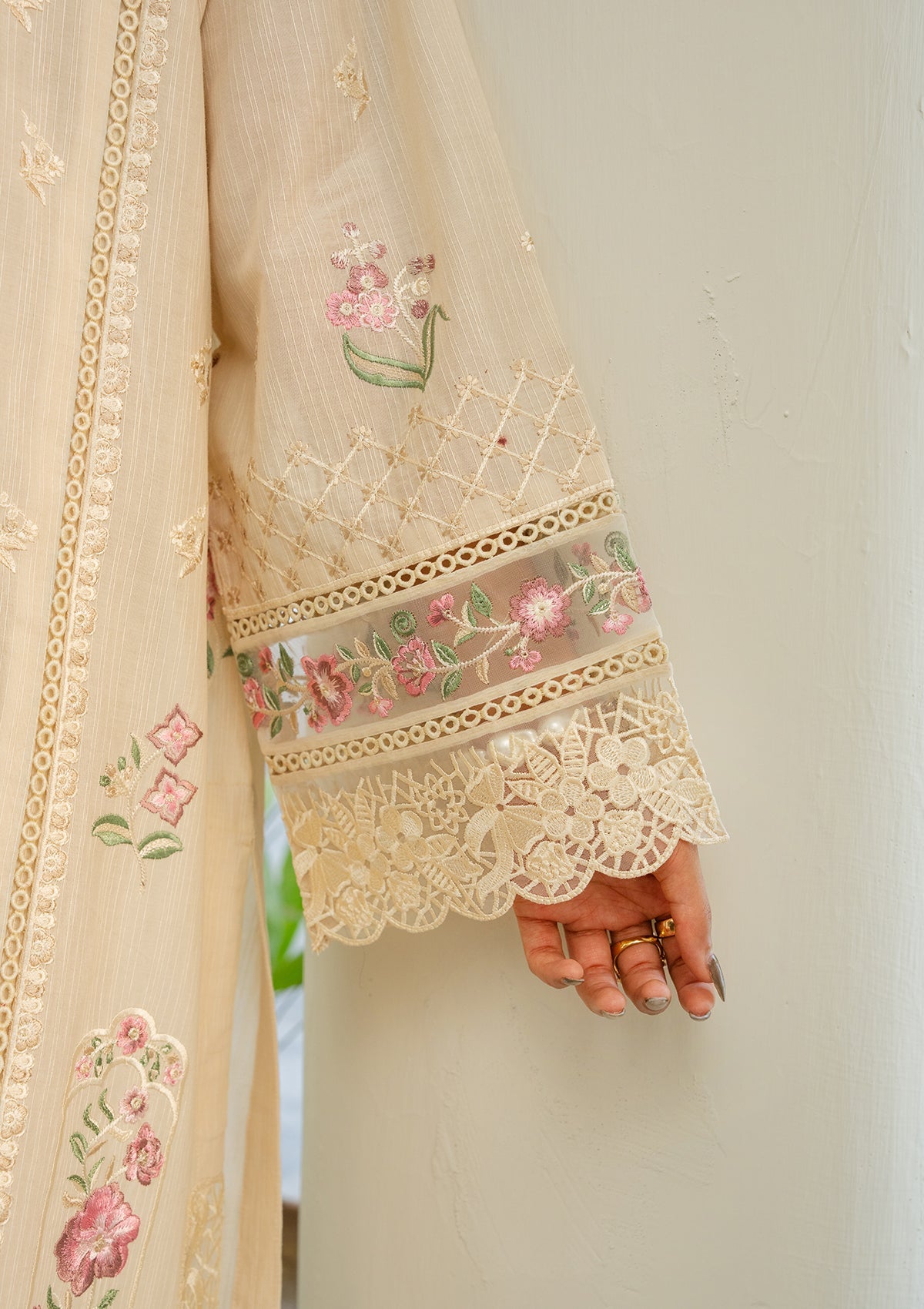 Cream Embroidered Lawn Suit for Women Online in Sri Lanka India Australia