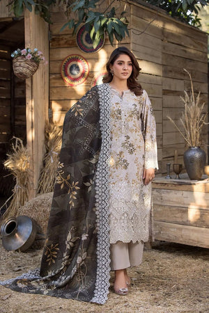 Cream Embroidered Lawn Suit Online in Dubai UAE Abudhabi Ajman Sharjah
