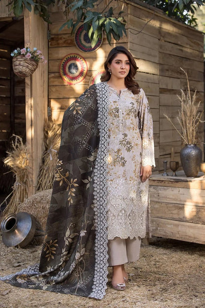 Cream Embroidered Lawn Suit Online in Dubai UAE Abudhabi Ajman Sharjah