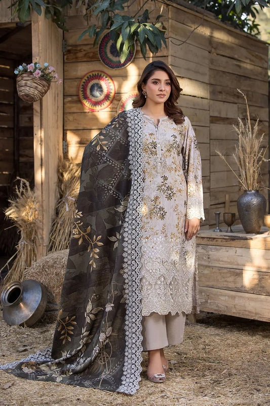 Cream Embroidered Lawn Suit Online in Dubai UAE Abudhabi Ajman Sharjah