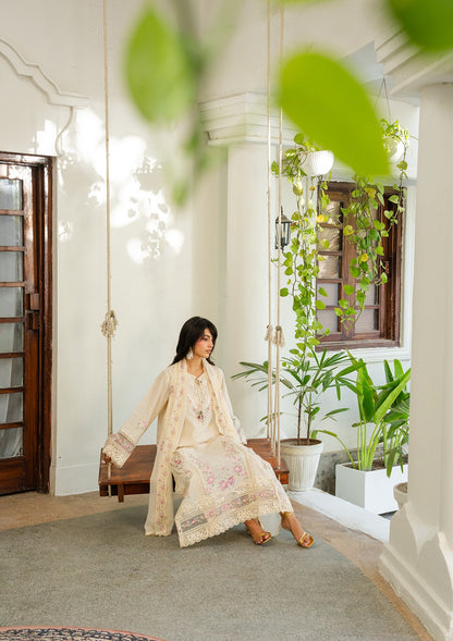 Cream Embroidered Lawn Suit with Lace Accents Online in UK USA Canada