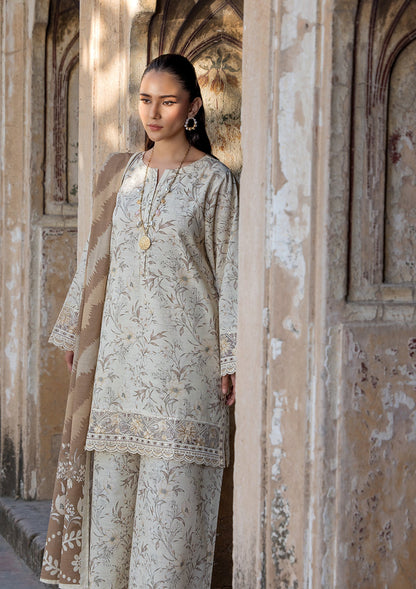 Cream Embroidered Lawn Three Piece Suit Online in Sri Lanka India Australia