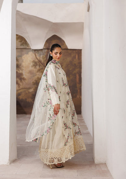 Cream Embroidered Net Dupatta Raw Silk Suit Online in Sri Lanka India Australia