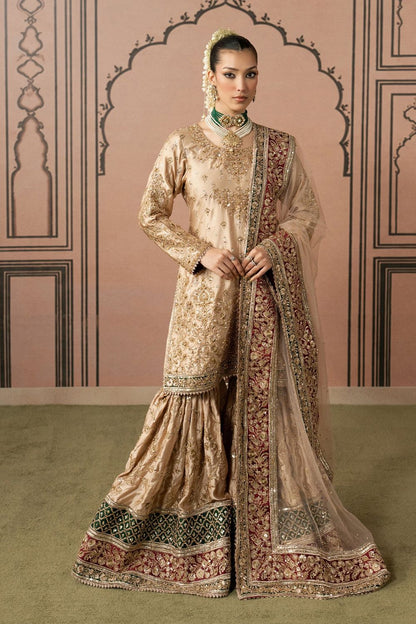 Cream Embroidered Organza Farshi Gharara Online in Dubai UAE Abudhabi Ajman Sharjah