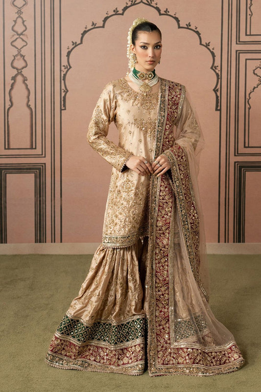 Cream Embroidered Organza Farshi Gharara Online in Dubai UAE Abudhabi Ajman Sharjah